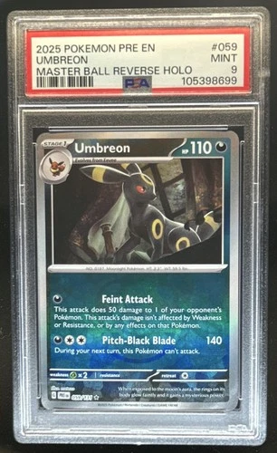 2025 Pokemon Prismatic Umbreon Reverse Holo Master Ball Poke #059/131 PSA 9