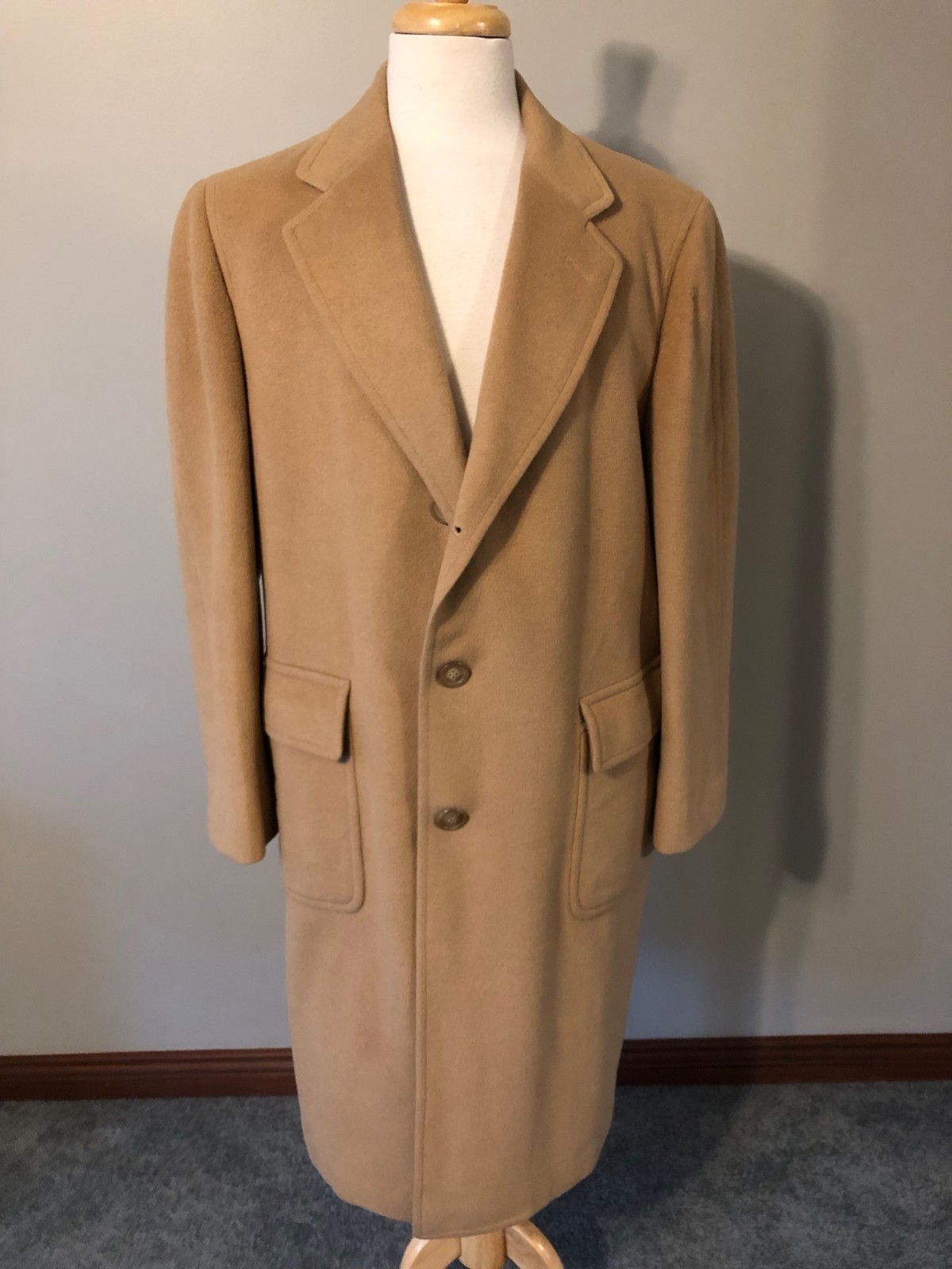 Men's Vintage Brooks Brothers Single-Breasted Camel Polo Coat Overcoat-Size 40