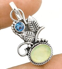 Natural Leaf Aquamarine & Tanzanite 925 Solid Sterling Silver Pendant