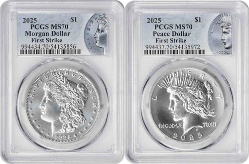 2025 Morgan and Peace Silver Dollar 2-Coin Set MS70 FS PCGS Special Label
