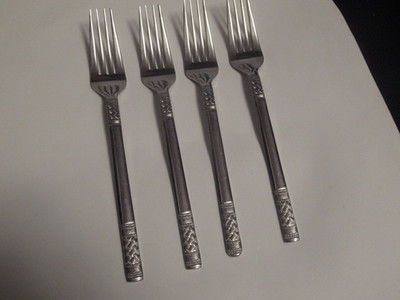 4-Vintage THE CELLAR Flatware CLF6 Basket Weave Design Dinner Forks Japan