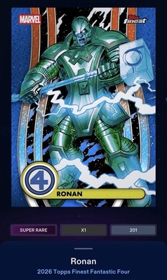DIGITAL Topps Marvel Ronan 2026 Finest F4 Blue Refractor Super Rare TCG Card!!