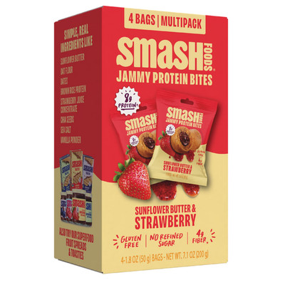 Smash Foods Sunflower Butter & Strawberry Jammy Protein Bites, 8g Protein, Glute