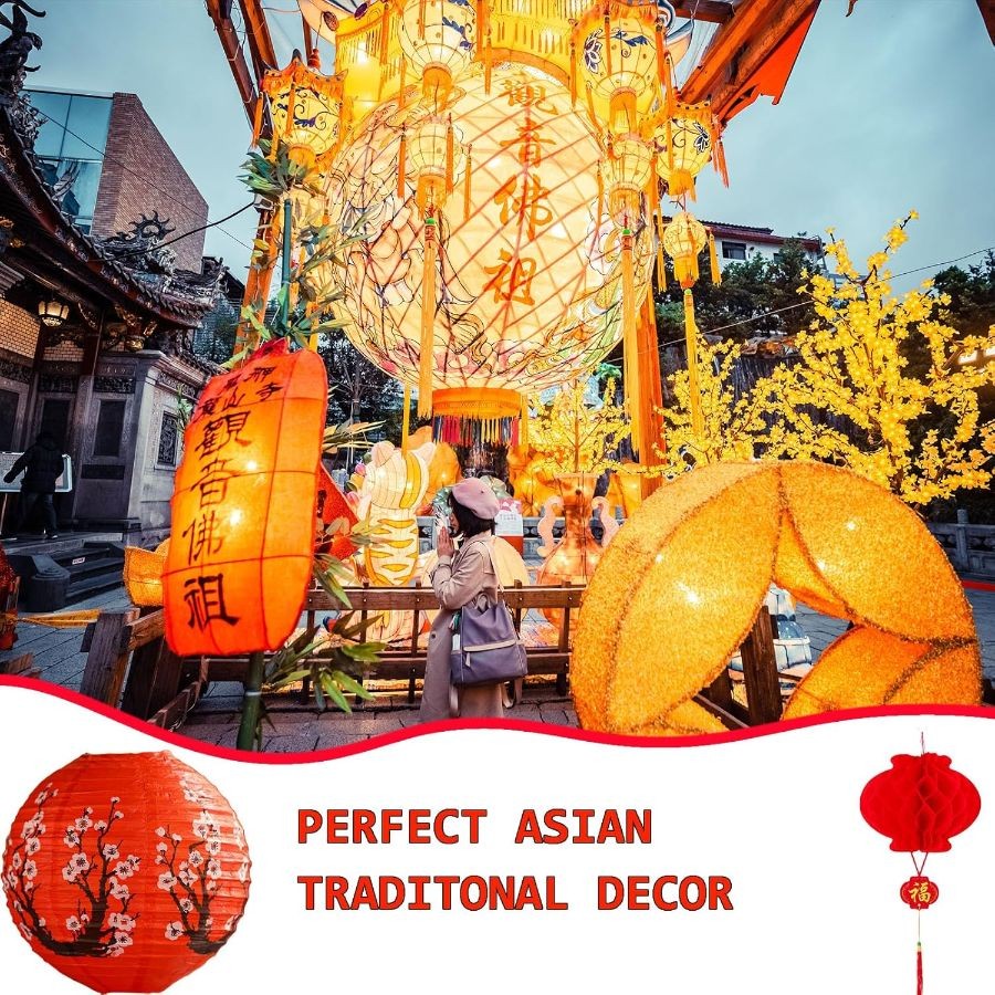 2pcs Japanese Cherry Blossom Paper Lanterns - Foldable Decorative Lighting For Parties