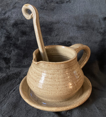 Beautiful Handmade Gravy Bowl & Ladle...HOW COOL!.....Signed ''Kathryn''...LOOK!