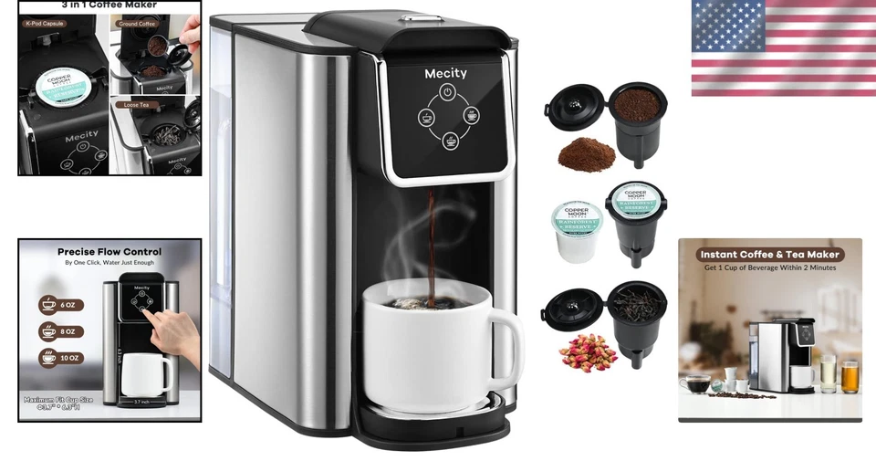 Sleek Stainless Steel Coffee Maker with 3 Reusable Filters & Fast Brew Options - Image 2 of 4