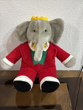 Vintage Gund 1988 Babar Plush Stuffed King Elephant 14" Collectible Red Suit