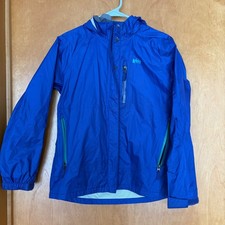 REI Co Op Kids Blue Lightweight Waterproof Hooded Rain Jacket Size XL 18