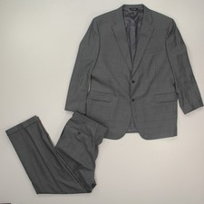 Jos A Banks Men's Wool Silk 2 Pc Suit Size 46L Blue Glen Plaid Pleated Cuffs