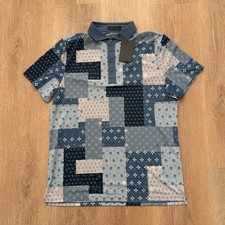 G/Fore Polo Shirt Mens Large Blue Patchwork  SLA  Print Short Sleeve Bandana