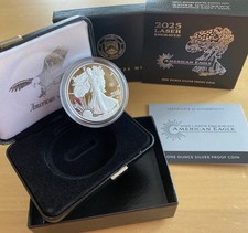USA: American Eagle One Ounce Silver Proof Coin 2025, Laser Engraved, Silber
