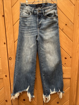 Risen Jeans Size 3/26High Rise Frayed Hem Ankle Flare Women s
