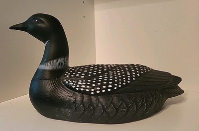 Hand Painted Black White Ceramic Loon Bird Figurine Decoy Style Vintage READ 