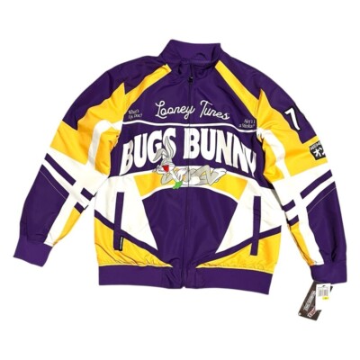Members Only Looney Tunes Bugs Bunny Racing Bomber Jacket Purple Size M NWT