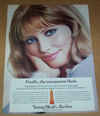 1970 print ad page - Revlon Young Blush cosmetics Evelyn Kuhn girl Advertising