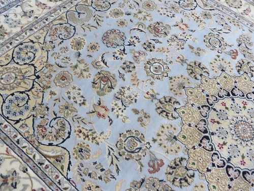6 x 9'1 Hand Knotted Light Blue Fine Nain With Silk Oriental Rug G14768 - Picture 10 of 12