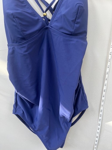 Liz Lange Maternity Women's Size Small One Piece Swimsuit Criss Cross Back Blue - Picture 3 of 8