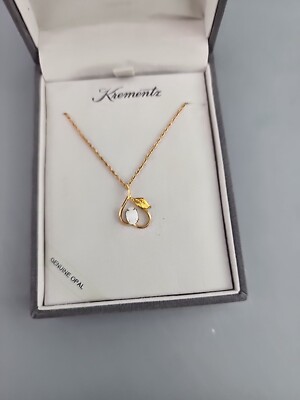 Krementz Simulated Opal Feather Necklace New In Box 