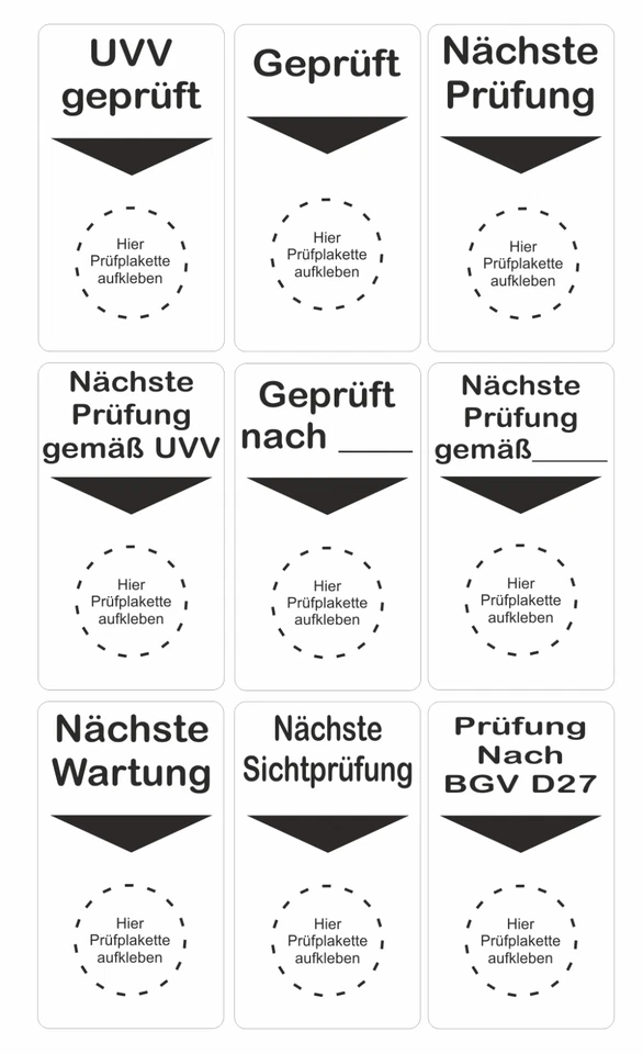 EIGENE HERSTELLUNG UVV Grundplaketten - Plaketten - Unterlage - Prüfplaketten -Nächste Prüfung 5211
