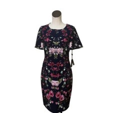 NWT $228 Adrianna Papell Plus Floral Print Crepe Dress SZ-6 Work Modest