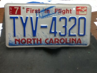 License Plate Tag Vintage North Carolina TYV 4320 2006 ''First In Flight'' Rustic 