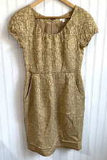 J Crew Dress Womens 4 Gold Shimmery Mini Lined Front Slit Pockets Party