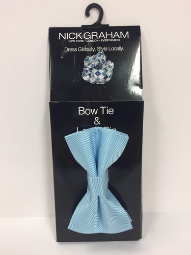 NICK GRAHAM Men's BOW TIE Blue & Lapel Pin Adjustable Clip On NEW (B624) - Picture 2 of 4
