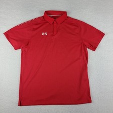 Under Armour Polo Shirt Mens Large Red Striped Performance Loose Heatgear