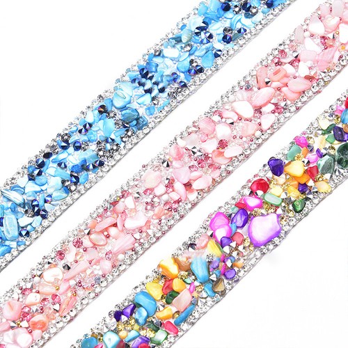 Crystal Rhinestone Trim Hotfix Ribbon Artificial Gemstone Crushed Stone 2CM Wide - Picture 5 of 13