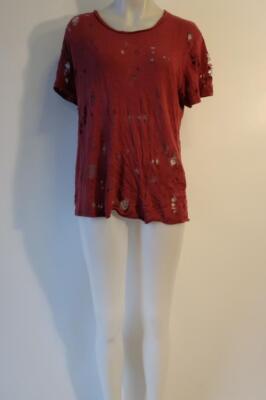 Womens IRO 100% Linen Cranberry Red Perforated T-Shirt 0/XS *