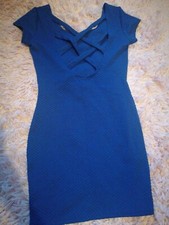 Blue Fitted Cross back Summer Dress Size 10 Brand New with Tags