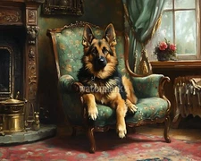 Victorian parlor with a German Shepherd oil Painting 8x10 Print 