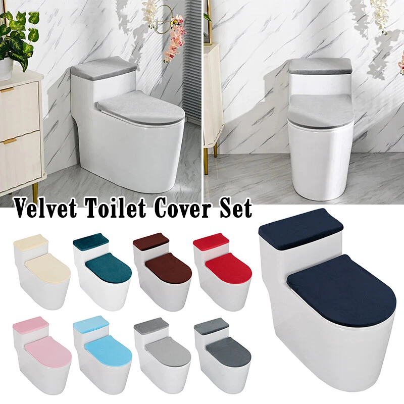 Juego de cubierta de tapa de inodoro y tapa de tanque de inodoro de terciopelo elástico universal Foto 2 de 4