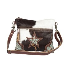 North Star Canvas, Leather Hair-on Hide Shoulder Bag-Pocket on Back Front-Key