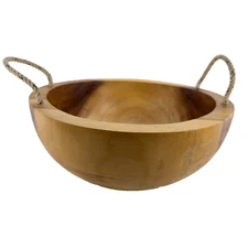 VTG Wooden Salad Serving Bowl with Handles Console Fruit Bowl Catchall Kitchen