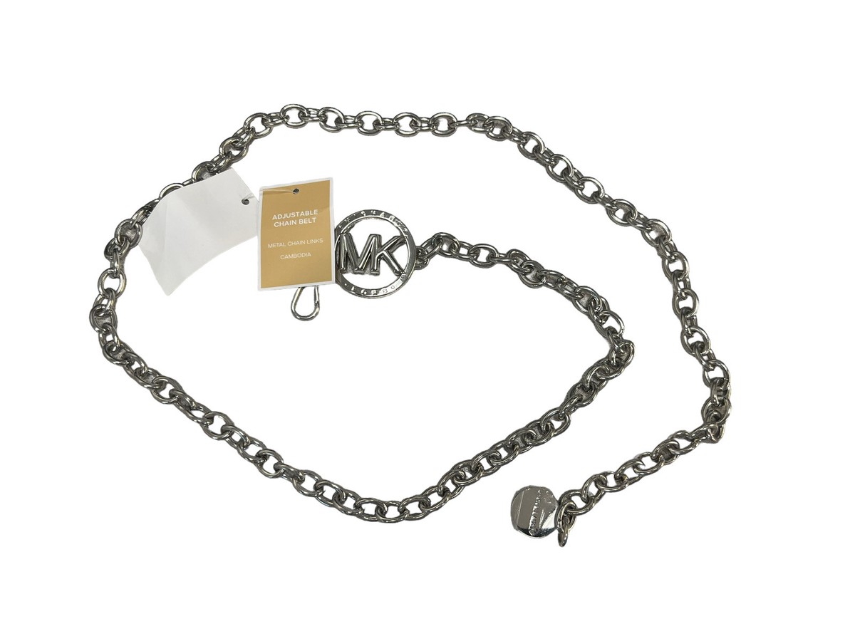 Michael Kors Logo Chain Belt Buy MICHAEL Michael Kors Pave Logo Chain Belt Silver SM/MD  main image 3