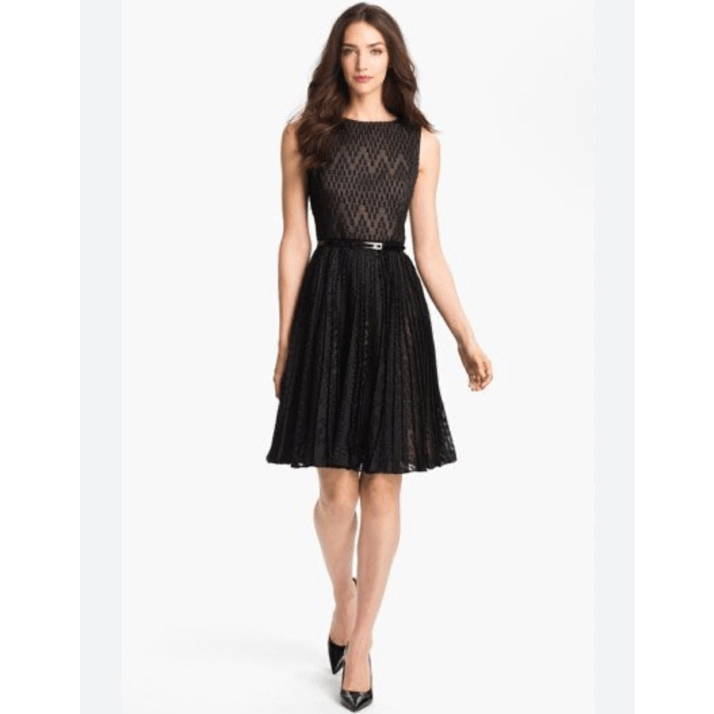 Adrianna Papell Pleated Fit & Flare Black Mini Dr… - image 1