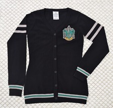 Harry Potter Slytherin House Crest Black V Neck Cardigan School Sweater Womens S
