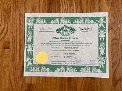 Cabbage Patch Kids Dolls Vintage '84 Birth Certificate, Foot Prints,  Adoption | eBay