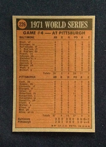 1972 Topps # 226 Serie Mundial NR-MT+ Béisbol Corredores Estatales Roberto Clemente - Imagen 2 de 2