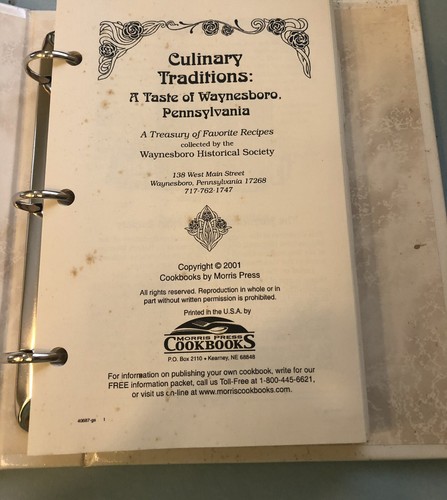 Vintage Waynesboro Pennsylvania Historical Society Culinary Traditions Cookbook - Picture 4 of 6