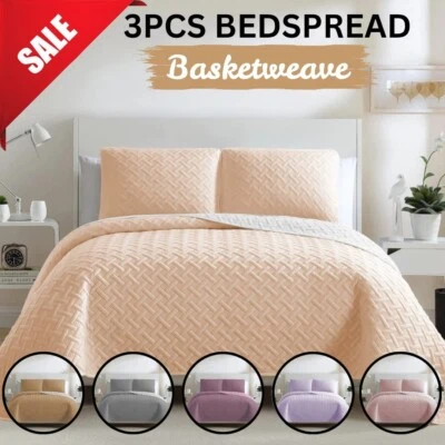 EMPORIUM HOMES 3 Piece Emboss Bedspread Quilted Comforter Bedding Set Bed Throw Reversible