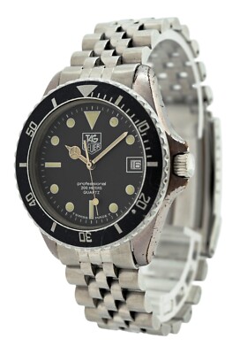 RARE 37mm Tag Heuer Professional 1000 Black Bezel Watch 980.033 on