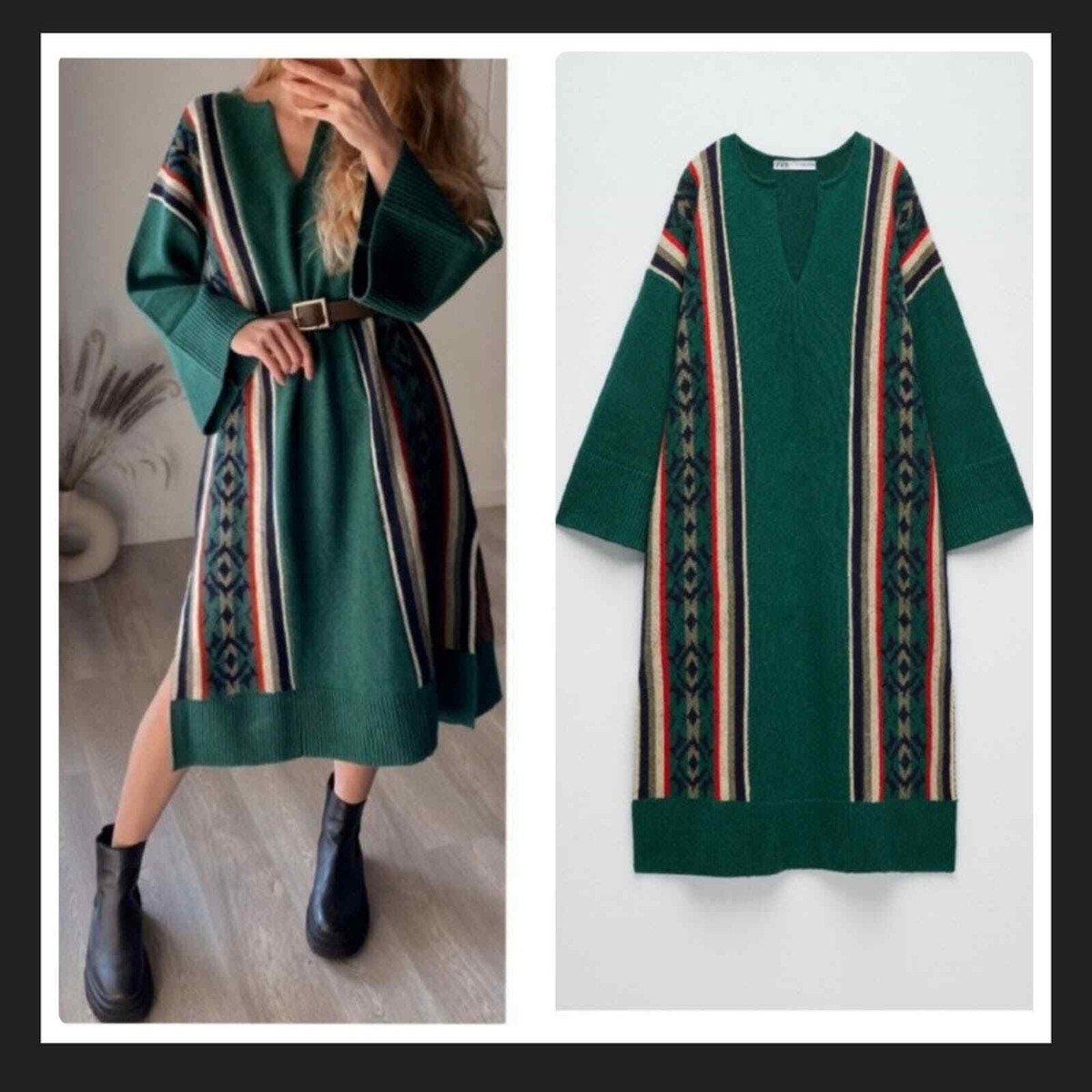 Zara jacquard wool blend knit tunic dress western Zara jacquard wool blend knit tunic dress western