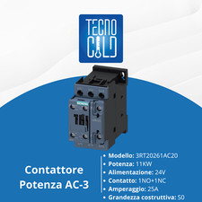 CONTATTORE SIEMENS POTENZA AC-3 CON 3 POLI CONTATTI AUSILIARI 24V 25A 1NC+1NO