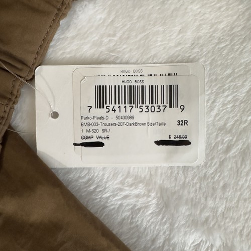 $248 Hugo Boss Men’s Trousers Parko Pleats Dark Brown Men’s Size 32R - Picture 7 of 7