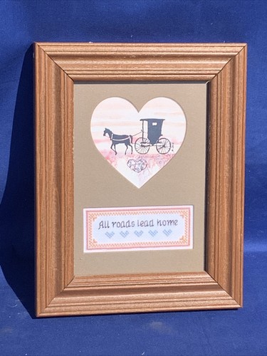 Vintage Primitive AMISH HORSE BUGGY All Roads Lead Home Framed Art Beck ❤️sj10m5 - Picture 3 of 7