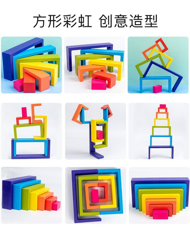 Montessori Toys Creative Wooden Stacker Rainbow Blocks Many Recommended popular brands Building