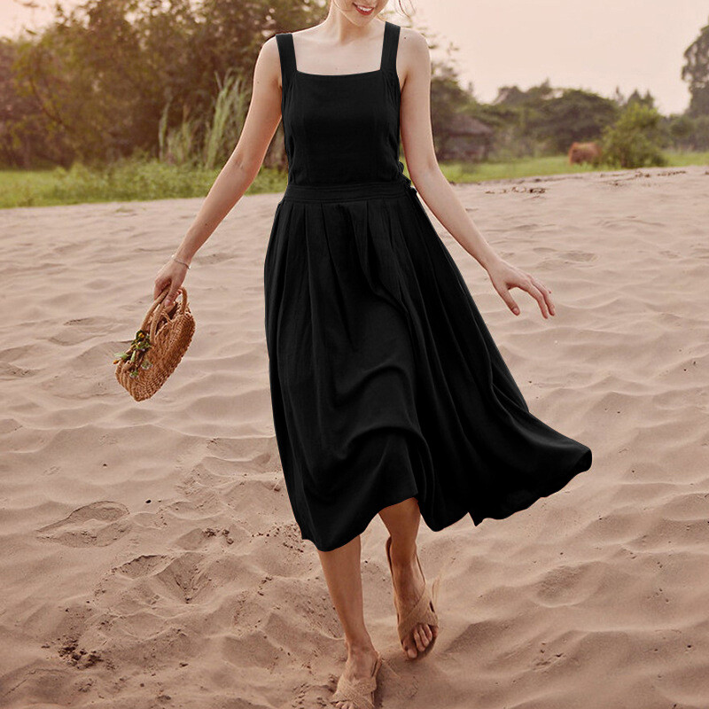 Solid Backless Adjustable Drawstring Causal Long Dress for Women | eBay