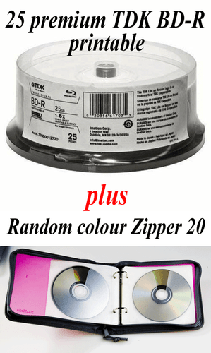 GENUINE TDK Blu-ray Disc 25 Spindle - 25GB 1-6X BD-R - Printable + zipper20 - Picture 1 of 9